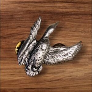 Flying Duck Pewter Pin Brooch -British Hand Crafted- Waterfowl, Hunting Bird VTG